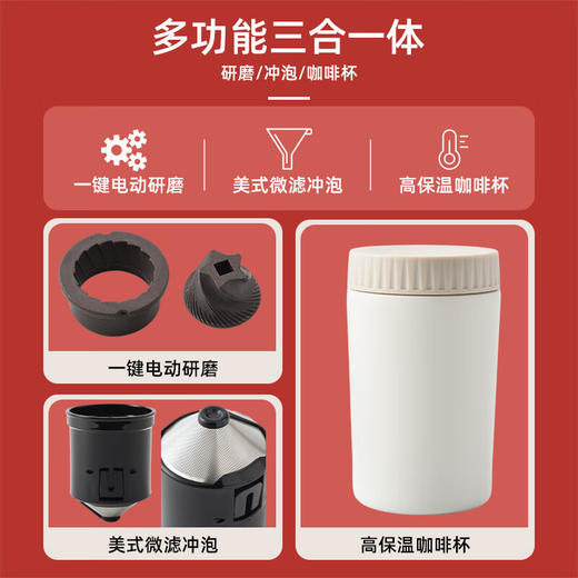 【旅行咖啡机】BRUNO便携式咖啡机家用小型自动研磨一体办公室户外旅行磨豆机 商品图4