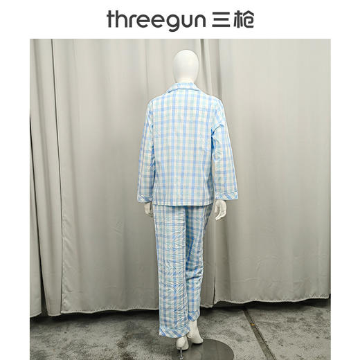 Threegun三枪 纯棉彩格翻领开襟长袖长裤女家居套-81690D911 商品图8