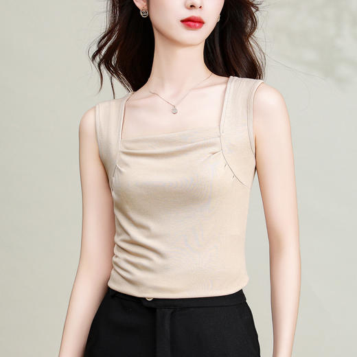 纯色莫代尔方领简约，时尚背心修身显瘦打底小衫KQL-E001M6911 商品图1