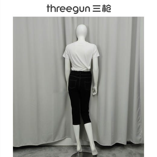 Threegun三枪 水洗牛仔女士直筒七分裤-60881B011 商品图2