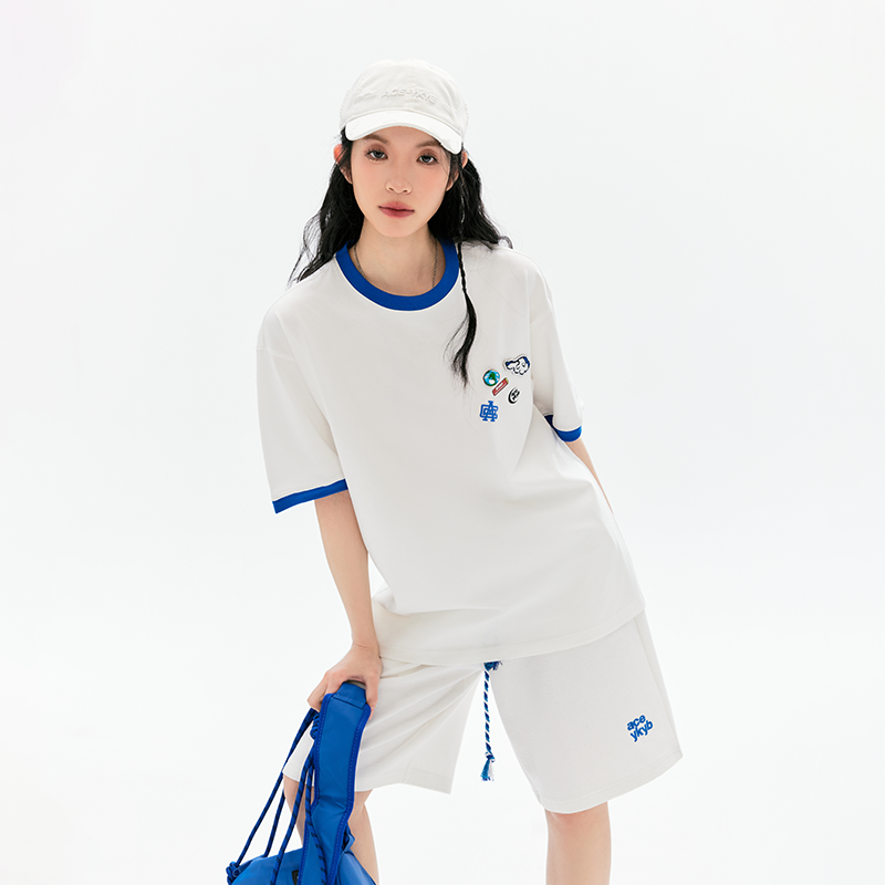 ACEYKYB黄子韬趣味徽章T恤2025夏季新品中性撞色领口凉感抑菌短袖