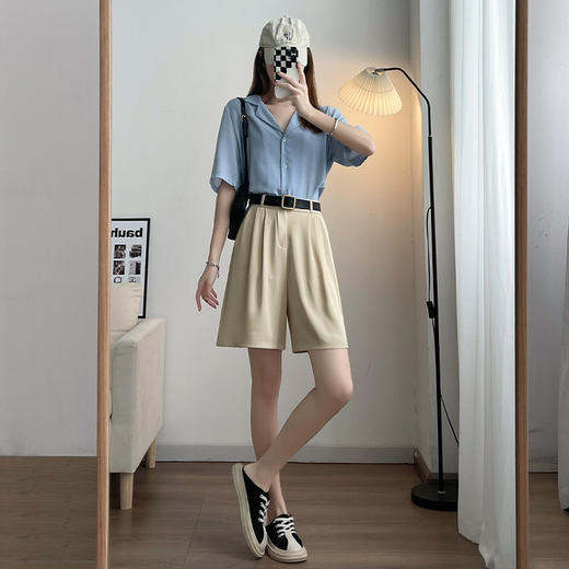 【冰感出行 爽到不行】时尚OL必备！设计感西装短裤，高腰显瘦，阔腿藏肉，秒变大长腿！冰感耐磨面料，百搭双扣，掀起休闲五分裤新风潮！ 商品图8
