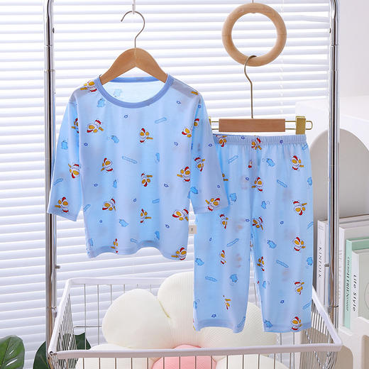 【夏季薄款天丝七分袖睡衣套装】科学配比面料清爽透气柔软舒弹，弹力松紧腰宽边设计不勒肚肚，莫代尔无骨宝宝家居服睡衣自带冰凉感QQ 商品图12