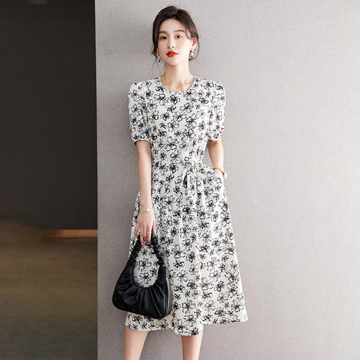 CCJ3418法式碎花雪纺连衣裙夏季女收腰显瘦气质感短袖仙女长裙子 商品图2