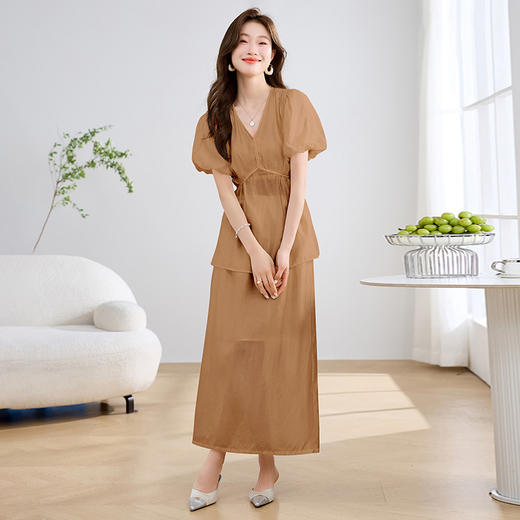 HRFS-29739简洁大方纯色套装夏季上新气质时尚优雅舒适透气两件套裙 商品图5