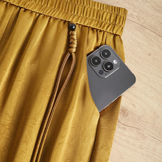 褶皱压花阔腿裤夏款松紧高腰直筒裤MYX-9225 商品图3