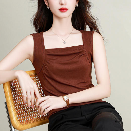 纯色莫代尔方领简约，时尚背心修身显瘦打底小衫KQL-E001M6911 商品图0