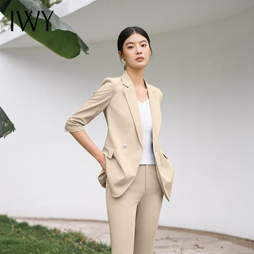 IWY/简约干练卡其色西服外套女春夏教师面试气质西装Ol商务职业装C14234+P34234 商品图0