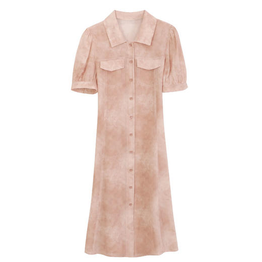 玳莎印花真丝衬衫裙2024新款夏季腰带收腰显瘦桑蚕丝短袖连衣裙  EB35306 商品图4