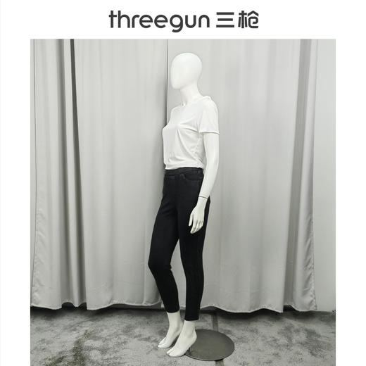 Threegun三枪 水洗牛仔修身女九分裤-60882B011 商品图4