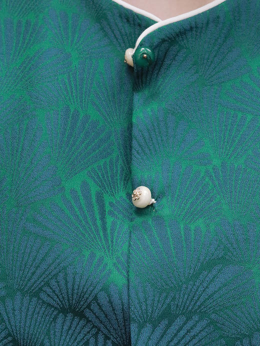盛唐婧 |提花真丝缎双面穿对襟马甲-绿色 商品图4