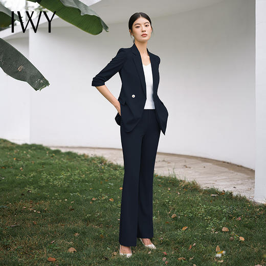 IWY/时尚高端藏青色西装外套女韩版售楼部职业装气名媛通勤西服olC14234+P34234 商品图1