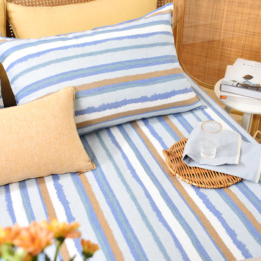 珊瑚条纹床单枕套床单纯棉100全棉防滑夏季双人定制 商品图3