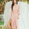 玳莎真丝V领蛋糕连衣裙2024新款休闲粉色印花夏季收腰中长款裙子  EB35310 商品缩略图0