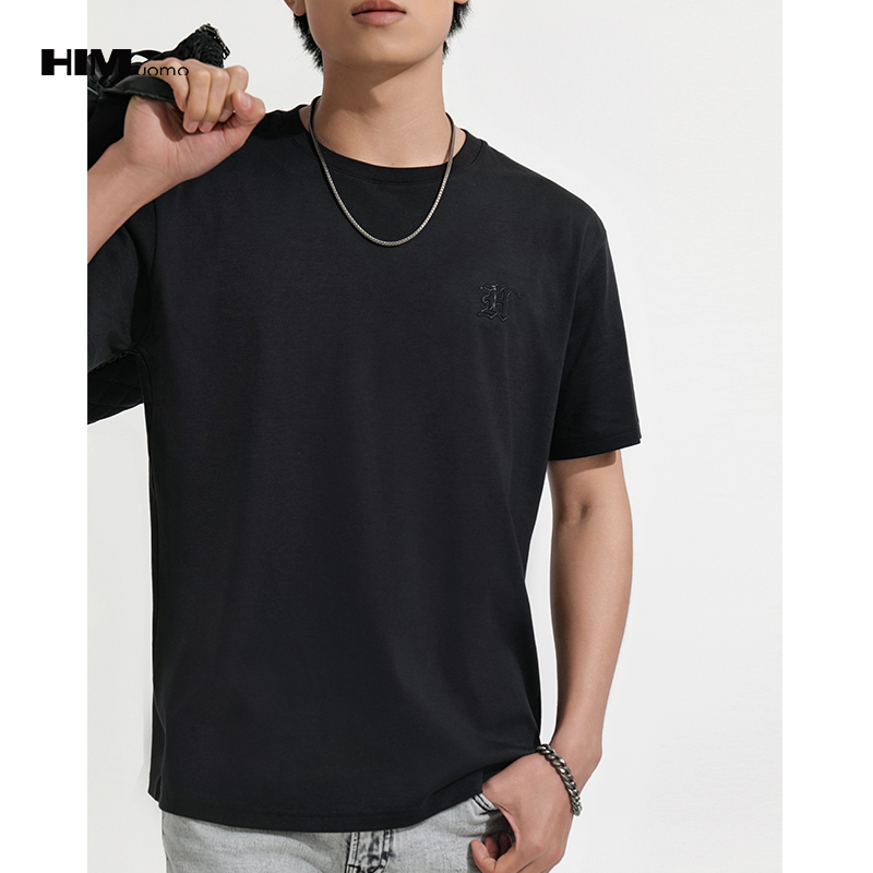 HIM漢崇 潮流字母压花T恤男舒适透气休闲白色短袖体恤衫 2026夏季