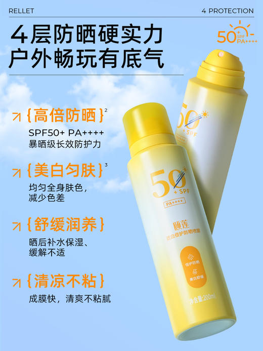 【高倍防晒 SPF50+ PA++++】200ML颐莲透白倍护防晒喷雾（送随机颜色冰袖一双） 商品图0