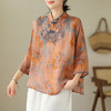 雀说 棉麻复古盘扣刺绣立领短袖衬衫上衣 C028-K9302 商品缩略图0