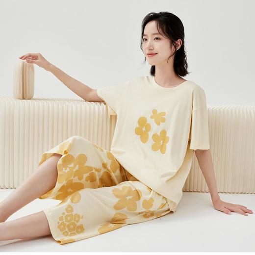 3部顶瓜瓜女士小圆领短袖七分裤家居服套装DJJWX-AQW22590 商品图1