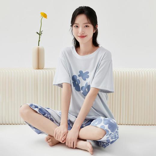 3部顶瓜瓜女士小圆领短袖七分裤家居服套装DJJWX-AQW22590 商品图3