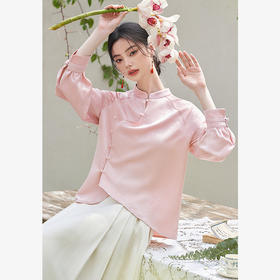 新中式国风小立领缎面提花衬衣女古典清雅气质衬衫V0041108