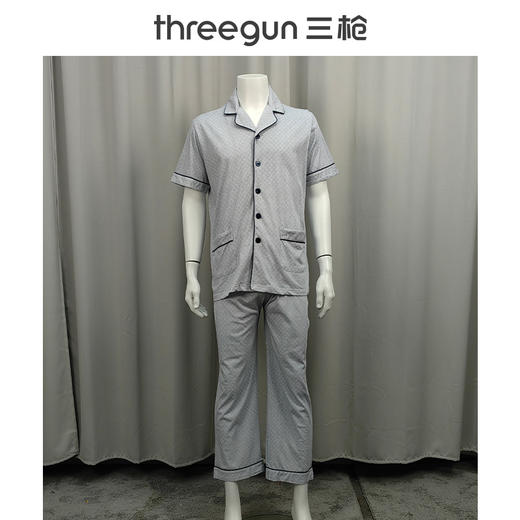 Threegun三枪 舒肤棉翻领开襟短袖长裤男家居套-80781D911 商品图6