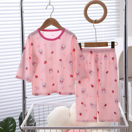 【夏季薄款天丝七分袖睡衣套装】科学配比面料清爽透气柔软舒弹，弹力松紧腰宽边设计不勒肚肚，莫代尔无骨宝宝家居服睡衣自带冰凉感QQ 商品图9