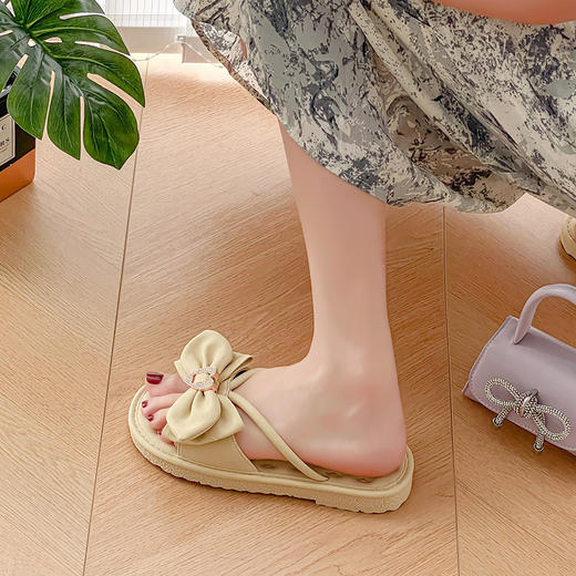 西遇法式小凉拖鞋女新款夏季水钻蝴蝶结配裙子鞋平底外穿拖鞋D1546941 商品图2
