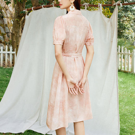 玳莎印花真丝衬衫裙2024新款夏季腰带收腰显瘦桑蚕丝短袖连衣裙  EB35306 商品图3