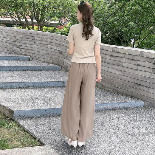 国风短袖时尚小衫，百褶拼接宽松显瘦阔腿长裤两件套QYM-19B975-L 商品图3