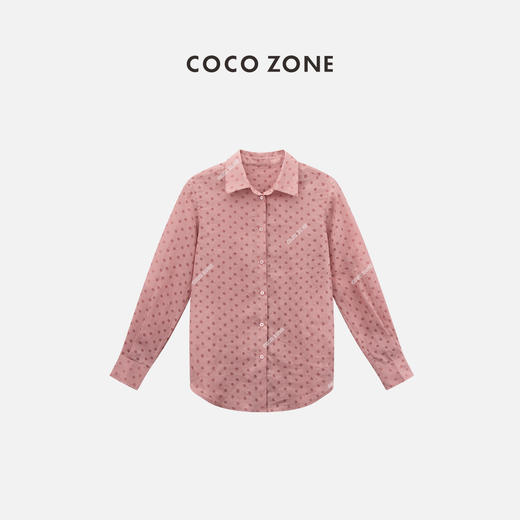 COCO ZONE"霓虹甜心”复古波点翻领单排扣衬衫时尚百搭长袖开衫上衣CC1B1021 商品图0