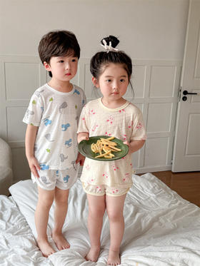 【夏季薄款儿童睡衣家居服】夏季a类薄款竹纤维，亲肤透气不闷热，男女童卡通韩版短袖短裤套装QQ父亲节礼物新年礼盒年货礼盒