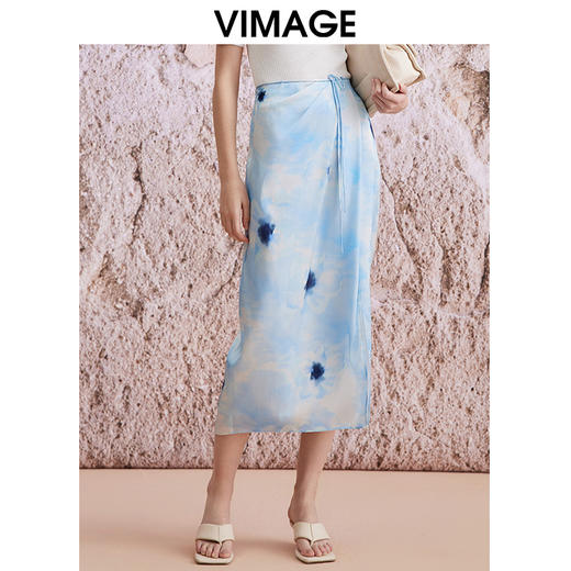 VIMAGE纬漫纪夏季新款时尚浪漫高腰显瘦印花半身裙V2106721 商品图3