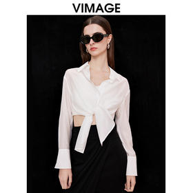 VIMAGE纬漫纪夏季新款时尚系带显瘦百搭舒适防晒休闲白衬衫V2109707