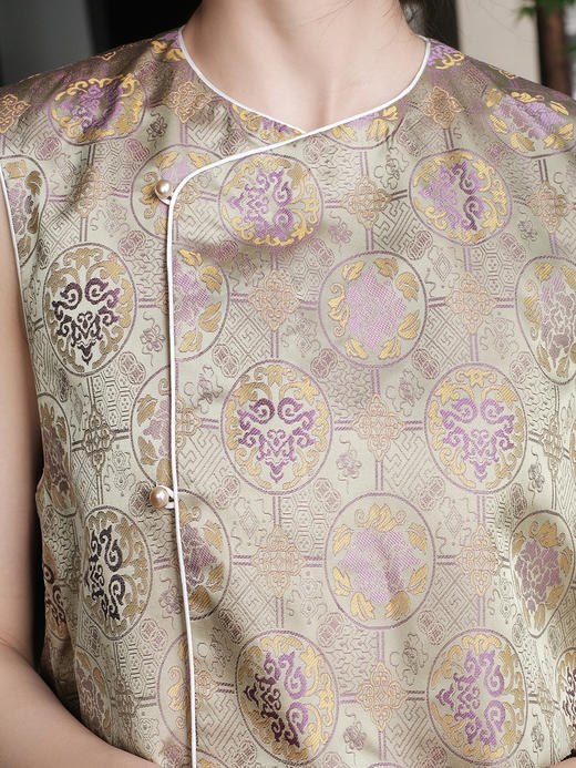 盛唐牡丹 |如意宝相纹重缎宋锦 偏襟马甲 商品图1