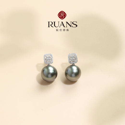 阮仕礼颂系列G18K金大溪地黑珍珠耳饰 12-12.5mm 正圆 无瑕 极强光 商品图2