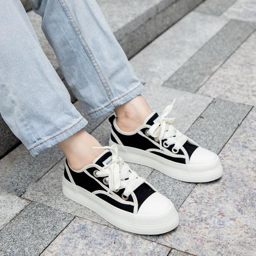 Rockfish 755防泼水百搭轻便休闲低帮增高圆头厚底松糕帆布鞋 商品图1