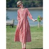 雀说 复古圆领收腰显瘦宽松印花七分袖棉麻连衣裙 D016-981 商品缩略图0