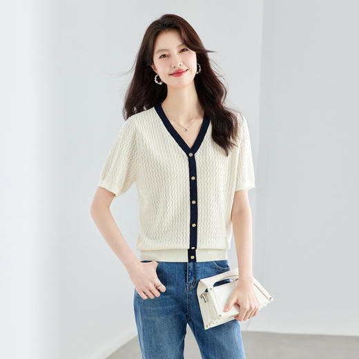 CC16-6920V领冰丝短袖t恤女2024新款年轻妈妈夏装时尚天丝上衣针织衫上衣 商品图2