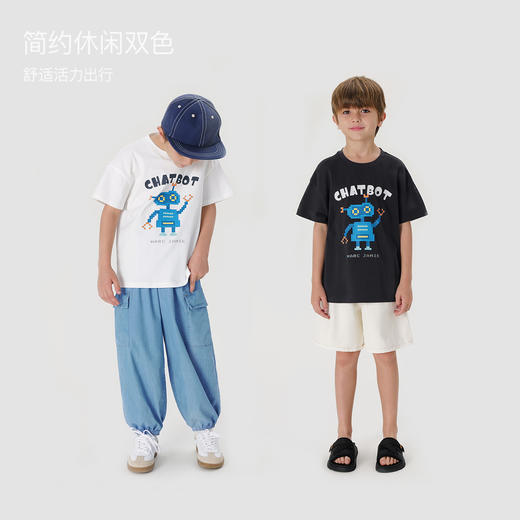 马克珍妮男童趣味机器人短袖T恤儿童纯棉上衣2024夏装新款240505 商品图1