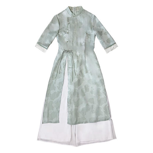 WY73-106-2090 2090新中式旗袍连衣裙夏季国风气质收腰修身显瘦套装高品质雪纺裤 商品图4