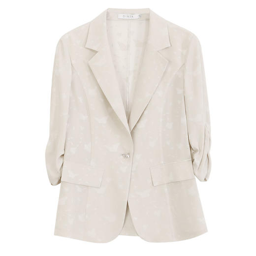 玳莎抽褶七分袖真丝西装女2024新款夏季桑蚕丝桑波缎蝴蝶提花外套  EB37201 商品图4