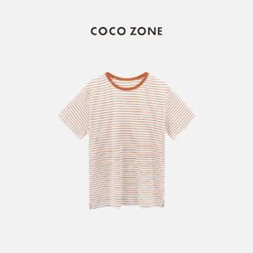 COCO ZONE“橘子”夏季时尚条纹短袖T恤复古撞色圆领修身显瘦上衣CC1B1089