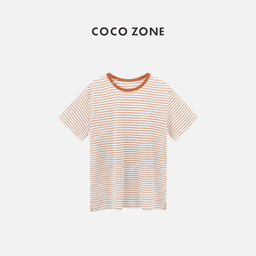 COCO ZONE“橘子”夏季时尚条纹短袖T恤复古撞色圆领修身显瘦上衣CC1B1089 商品图0