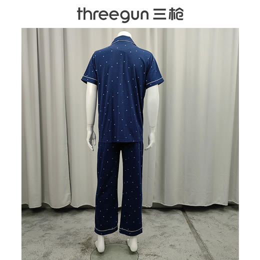Threegun三枪 舒肤棉翻领开襟短袖长裤男家居套-80781D911 商品图5