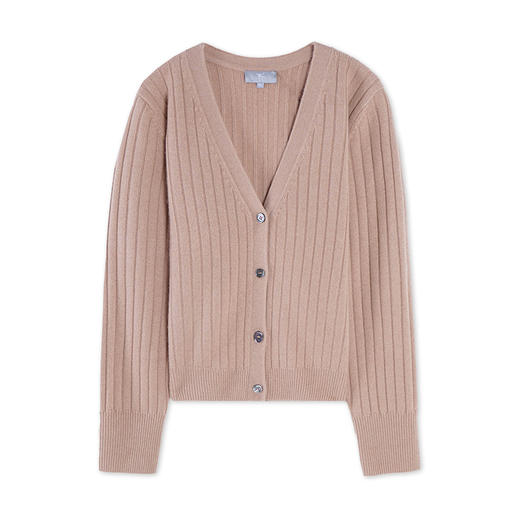 东黎 • 山羊绒女士秋季抽条绞花V领开衫 3125 商品图1