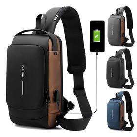 ALBB-新款胸包男士背包USB充电背包单肩胸前包通勤背包防泼水斜跨胸包