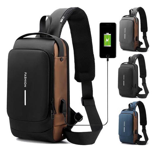 ALBB-新款胸包男士背包USB充电背包单肩胸前包通勤背包防泼水斜跨胸包 商品图0