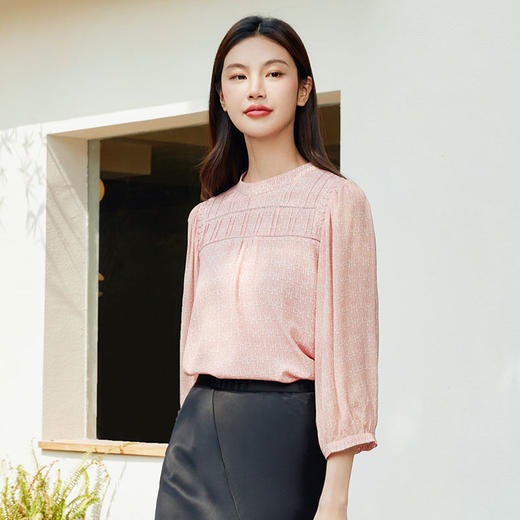 玳莎法式印花真丝衬衫女2024夏季新款织带拼接设计感小众长袖上衣  EB31302 商品图2