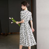 CCJ3418法式碎花雪纺连衣裙夏季女收腰显瘦气质感短袖仙女长裙子 商品缩略图1