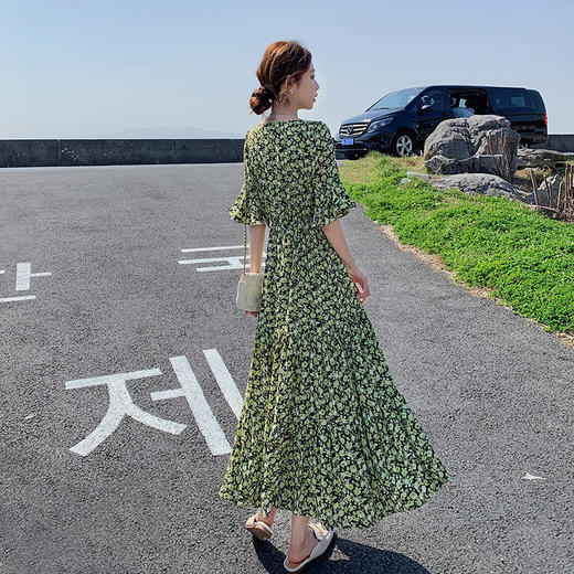 法式高级感碎花雪纺连衣裙女2024新款夏装韩系收腰显瘦a字蛋糕裙_ym 商品图3